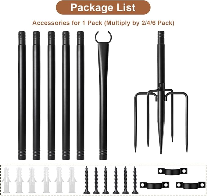 6 Pack String Light Poles for Outside, 10ft Heavy-Duty Metal Light Poles for Outdoor String Lights with Fork, Adjustable Lighting Accessories for Patio Decor Backyard Yard Pergola Garden Decorations