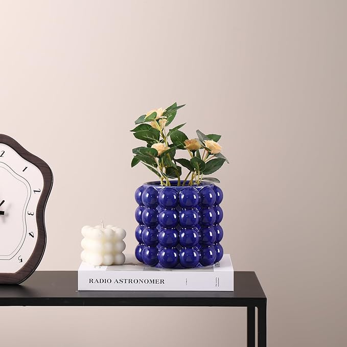 Bubble Vase, Small Vase, Blue Ceramic Vase, Short Vase, Ceramic Flower Vase, Unique Vase Home Decor, Decorative Vase for Flowers, Living Room, Bedroom, Office, Shelf, Coffee Table, 5 Inches