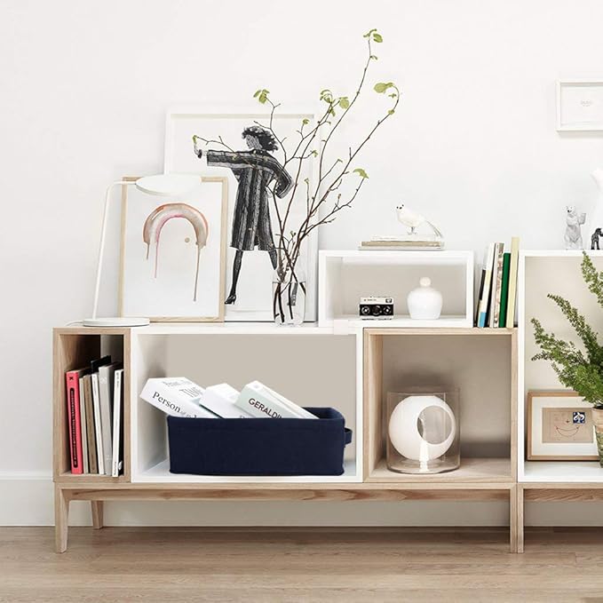 Small Storage Baskets Shelf Storage Baskets Navy Blue Fabric Storage Basket Bin Narrow Storage Basket for Towels Dog Cat Toys Clothes Hats Belts Dippers Baby Toys Storage Basket Little