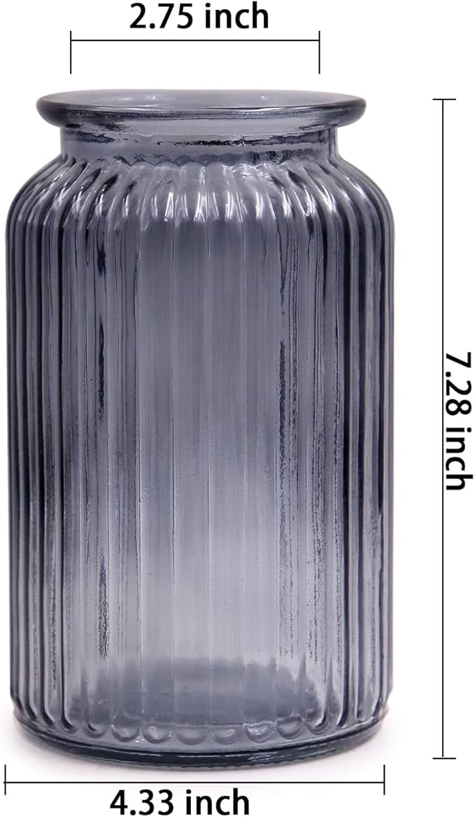 OFFIDIX Glass Vase,7.3 * 4.3in Vertical Line Geometric Faceted Design Flower Vase