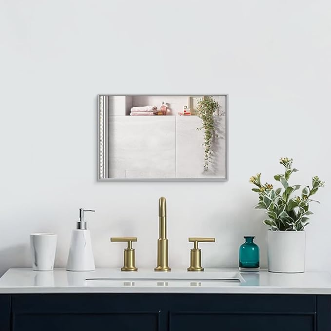 AAZZKANG Grey Wall Mirror Decorative Metal Framed Mirrors Modern for Bedroom Bathroom Dressing Room Home Entrancce Decor Rectangular