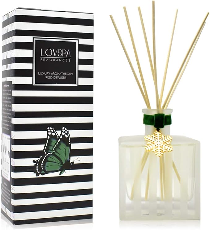 LOVSPA Snow Pine Reed Diffuser Set - Chritsmas Tree Scent Diffuser for Home - Long Lasting Fragrance - Non-Toxic Oil Reed Diffuser - Made in The USA