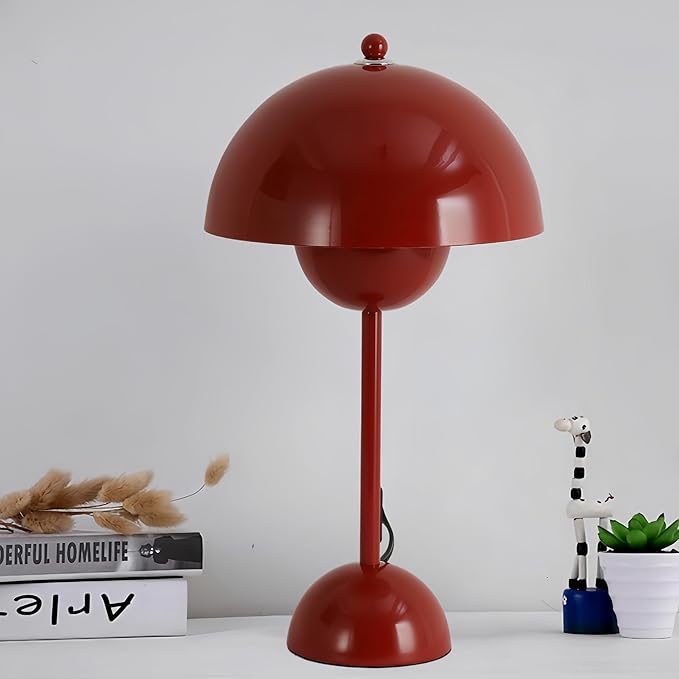 COSYLUX Modern Small Table Lamp for Bedroom, Cute Dome Shade Reflecting Light Reading Lamp for Living Room, Kid's Room, Study, Office, Beside Bedside Nightstand Desk Lamp(Red)