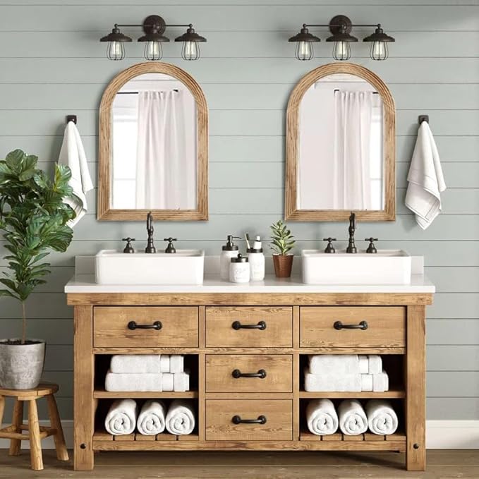 LOSOUR Arched Mirror, Farmhouse Decor Solid Wood Frame Wall Mirror, Bathroom Mirrors, Large Vintage Mirror for Bathroom, Living Room,Bedroom, Entryway, Hallway,Foyer (Brown, 20inch*30inch)
