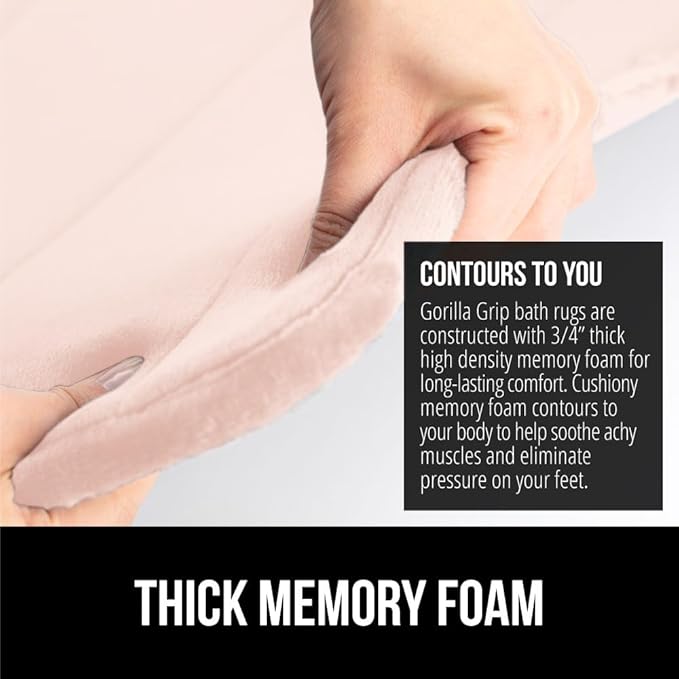 GORILLA GRIP Memory Foam Bath Mat, Soft Absorbent US Designed Bathroom Rug, Gripping Dots Machine Washable Bathmat, Cushioned Floor Mats, Shower Sink Rugs Room Décor Accessories, 24x17 Pink