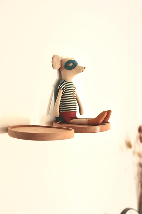 Coracle Floating Shelf Wood Round Wall Mounted Showcase Wall Shelf Hanging Planter Storage Wooden Shelf for Plants Photo Candle Invisible Wall Decoration Design Set of 2 (Diameter Ø7.09 inch)