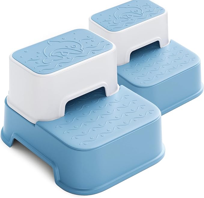 Toddler Step Stool for Bathroom,Kids Step Stool for Potty Training,Toilet Stool, Slip Resistant (Blue, 2)