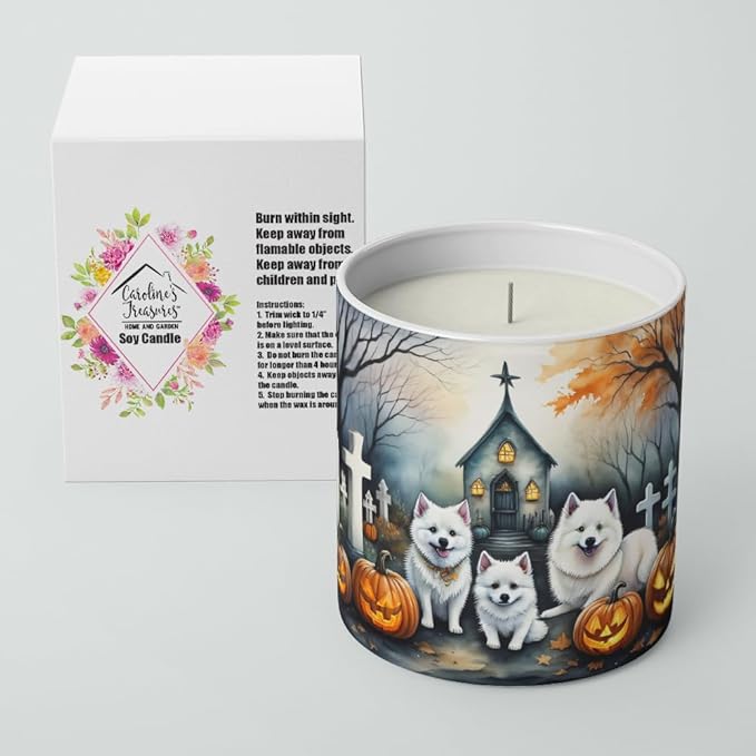 Caroline's Treasures DAC2008CDL American Eskimo Spooky Halloween Decorative Soy Candle Nature Soy Wax Essential Oil Home Decor Ideal for Bedroom Kitchen Bath Office Gift, 10 oz