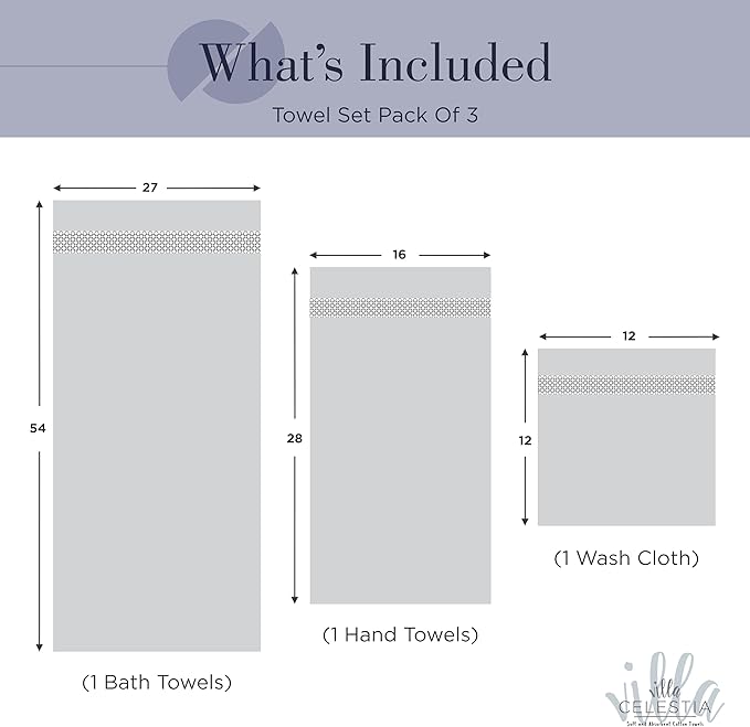 100% Combed Cotton Bathroom Towel Set of 3- 1 Bath Towel, 1 Hand Towel, 1 Wash Cloth, Sustainable, Soft, Highly Absorbent 3 Piece Cotton Bath Towel Set Ideal for Hotels, Spa, Bathroom, Dorm, Navy Blue