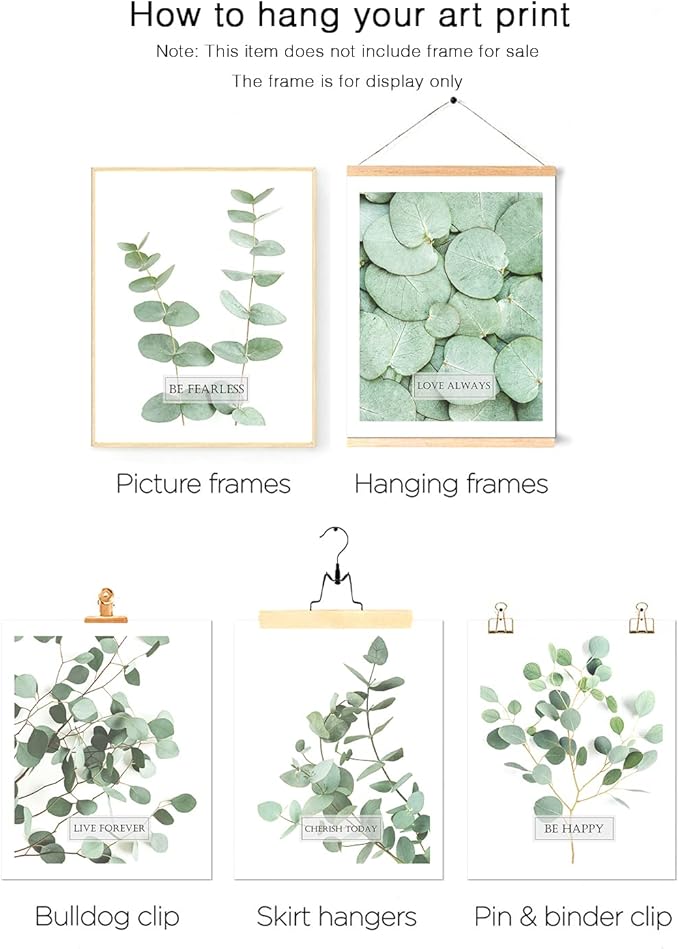 HoozGee Botanical Boho Bathroom Decor Wall Art Prints Inspirational Tropical Leaves Wall Decor Sage Green Leaf Wall Art Pictures Motivational Posters Room Decor (8"x10" UNFRAMED)