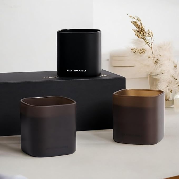 Set of 3 Scented Soy Candles Gift Set 3 Scented Candles, Champagne+Red Teak+Amber Allure,Each Candle Burns for 40-50 Hours, Allowing You to Enjoy Wonderful Aromas for Many Evenings.