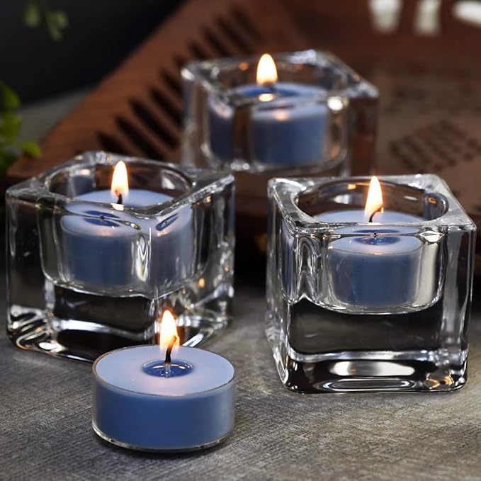 DEYBBY SoyWax Scented Tealight, 12 Pack Natural Fragrance Long Lasting Clear Cup Aromatherapy Candle Set, Smokeless& Long Lasting|for Gfit, Anniversary, Resturant|Ocean Breeze