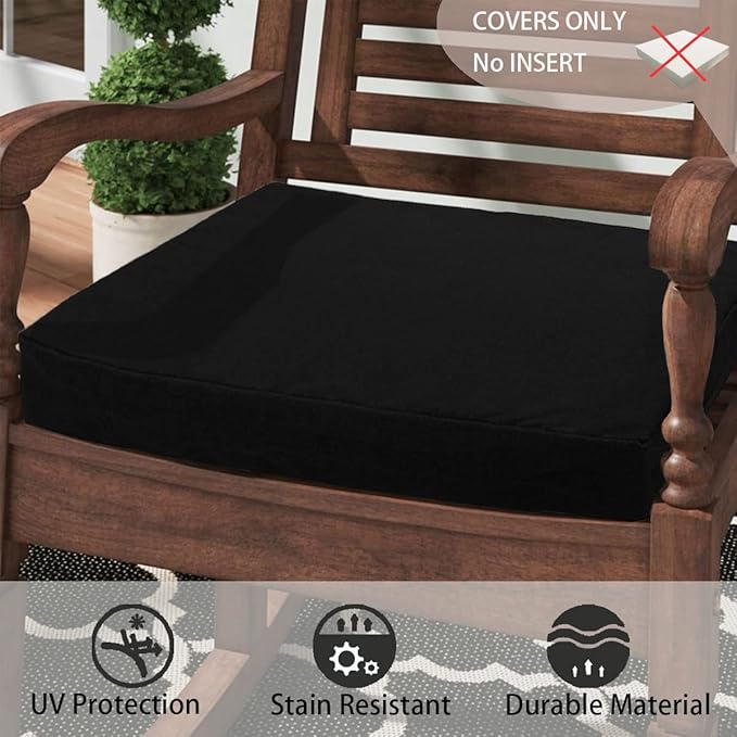 FUNHOME Outdoor Cushion Covers 20 x 18 x 4 inch,Set of 2,Replacement Seat Cushion Cover for Patio Furniture Chair,Water Resistant,Fade-Resistant Slipcover Only,No Insert(Black)