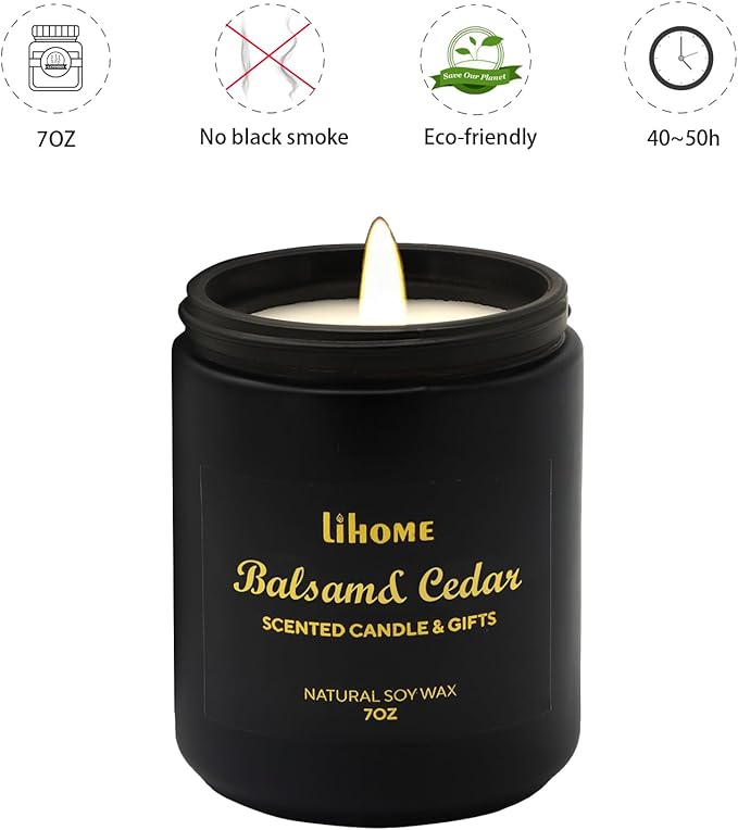 Candles for Men - Room Decor for Men, Gifts for Men, Natural Soy Wax Candles for Home Scented, Balsam Cedar Black Candles