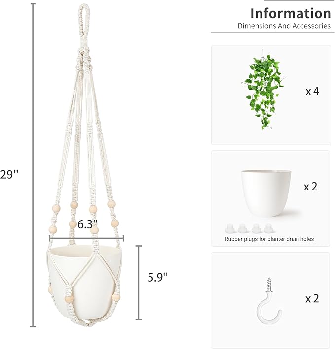 Mkono 2 Packs Fake Hanging Plant with Pot, Artificial Plants Macrame Plant Hanger Fake Vine Greenery for Bedroom Bathroom Home Office Decor