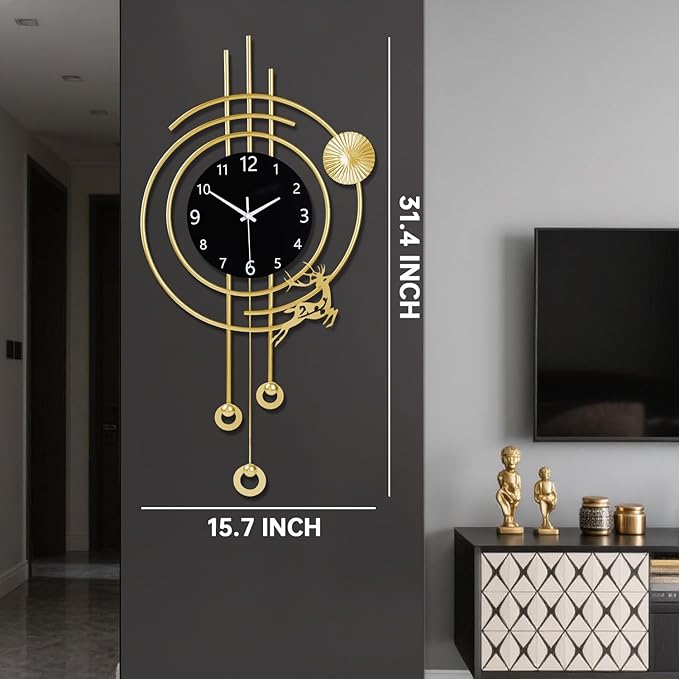SIN&MI Large Wall Clocks for Living Room,Silent Non Ticking,Battery Operated Oversized Round Modern Wall Clock for Bedroom,Farmhouse,Office Wall Decor-15.7 * 31.4Inch / Gold