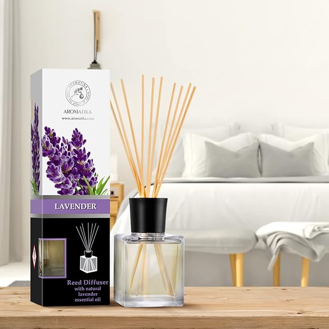 Reed Diffuser with Natural Essential Oil Lavender 6.8 Fl Oz - Scented Reed Diffuser - Gift Set with Bamboo Sticks - Best for Aromatherapy - SPA - Home - Office - Fitness Club