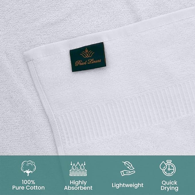Pearl Linens Bath Towel Set of 6, 100% Cotton Premium, 24 x 50 Inches, White Bath Towels Bulk, Lightweight and Highly Absorbent Quick Drying Towel Set for Hotel, Spa and Bathroom, White Hotel Towel