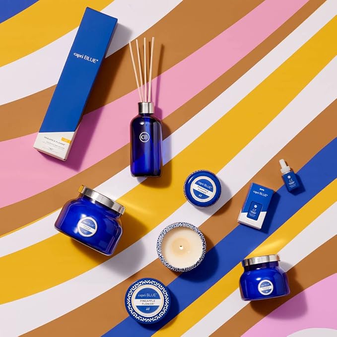 Capri Blue Pineapple Flower Reed Diffuser Set - Includes Reed Diffuser Sticks, Fragrance Oil, and Glass Bottle - Luxury Scented Room Fresheners - Cobalt Blue (8 fl oz)