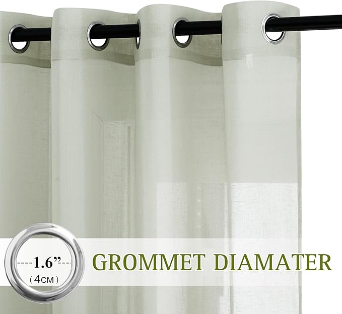 NICETOWN Linen Sheer Curtains Flax Textured, Grommet Top Casual Thick Semitransparent Flax Sheer Privacy Window Treatment for Loft/Apartment, Sage Green, W52 x L63, Sold by 2 Panels