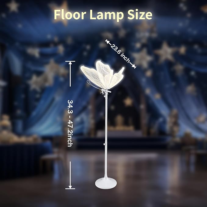 Butterfly Floor Lamp for Wedding Decor - 3 Color LED Ambient Lighting, Wall/Ceiling Mounted Romantic Party Lamp, Iron & Lace Design (23.6in, 1 PCS)
