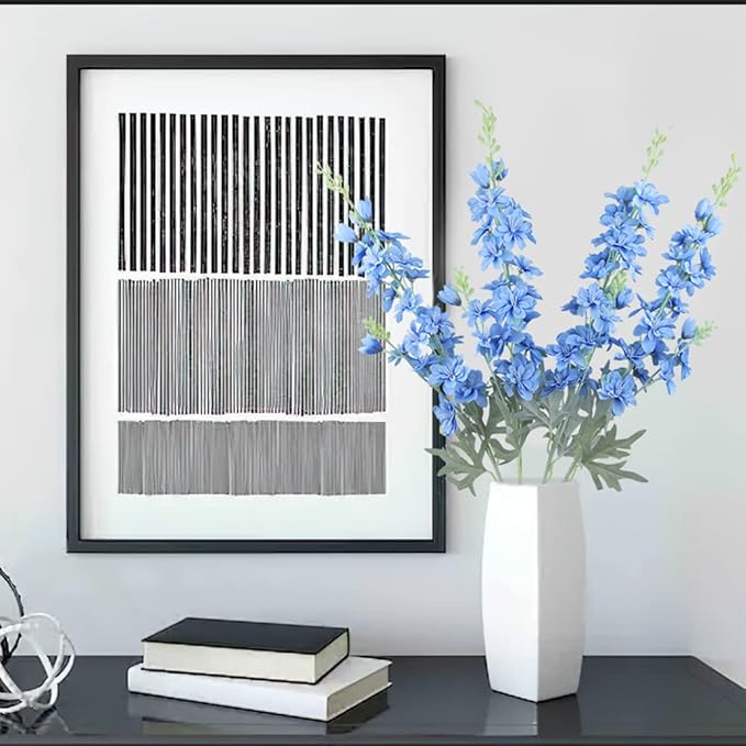 FERIAL Blue Silk Larkspur Flowers 4pcs Artificial Delphinium Faux Snapdragon Long Stem Fake Plant Spray Arrangement for Home Decor Indoor Outdoor Office Garden Wedding Table Vase Decor (Blue)