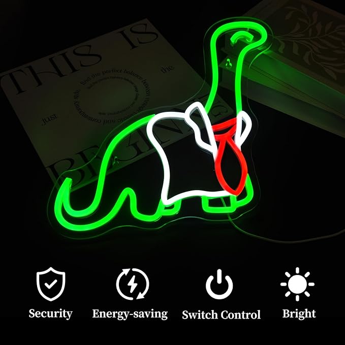 Dinosaur Neon Sign for Wall Decor Led Neon Signs Light Up Sign Room Decor Neon Lights Sign USB Powered