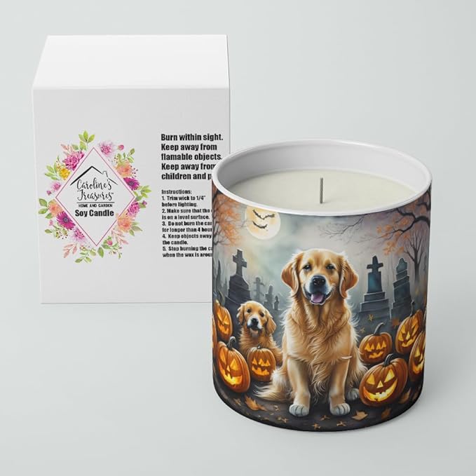 Caroline's Treasures DAC2041CDL Golden Retriever Spooky Halloween Decorative Soy Candle Nature Soy Wax Essential Oil Home Decor Ideal for Bedroom Kitchen Bath Office Gift, 10 oz