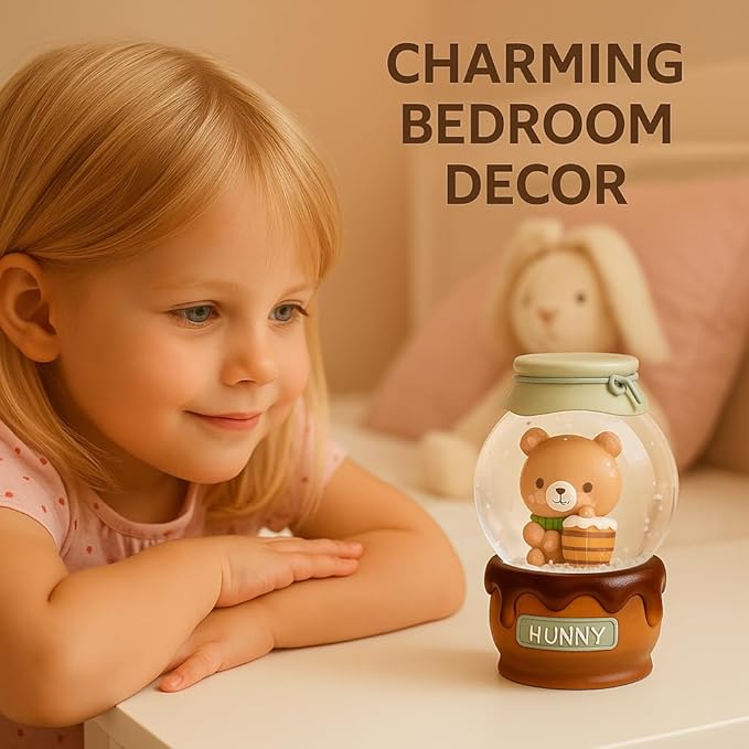 Cute Bear Snow Globe for Kids, 100MM Glass Resin Snowglobes with Honey Jar Base, Eye-Catching Collectible Gift for Girls Women, Bedroom Decor or Birthday