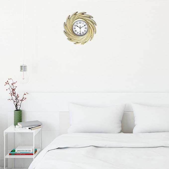 10 Inch Small Wall Clocks Battery Operated, Gold Boho Wall Clock for Living Room Decor, Round Decorative Wall Clock for Living Room Bedroom Kitchen Home Office