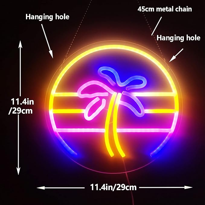 Sunset Neon Sign Dimmable Tropical Coconut Palm Tree Neon Sign 12''x 12'' Aesthetic Plam Tree Retro 80S Sunrise Palm Tree Neon Signs for Wall Decor Bar Birthday Christmas Home Decor