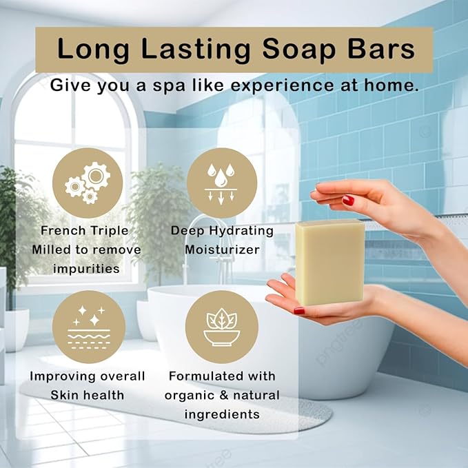 Coconut Vanilla Scented Natural Soap Bars (5 Bars), 3.5oz Moisturizing French Triple Milled Soap Bars Enriched with Shea Butter - Pure Plant Oil Bath & Body