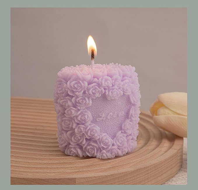 Rose Flower Clusters Aesthetic Scented Candle,Love Heart Handmade Soy Wax Aroma Decorative Candle for Table Photo Prop Valentine's Day Wedding Birthday Gift,Prefect for Meditation Stress (Purple)