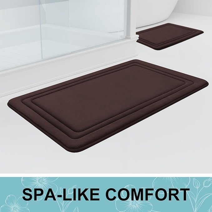 Grandaily Memory Foam Bath Mat Rug 36x24, Ultra Soft, Non-Slip and Absorbent Bathroom Rugs, Machine Wash Dry, Comfortable Bath Carpet for Bathroom Floor, Tub and Shower, Brown