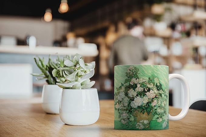 MUGBREW Classic Art Vase With Pink Roses By Vincent Van Gogh Ceramic Coffee Mug Tea Cup, 11 OZ