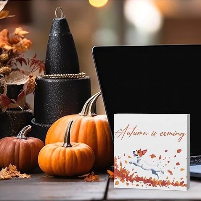 Fall Decorations for Home Cute Fall Dog Decor Autumn is Coming Thanksgiving Decorations for Table Autumn Dog Lover Gifts 5 x 5 inches(Tub 2515)