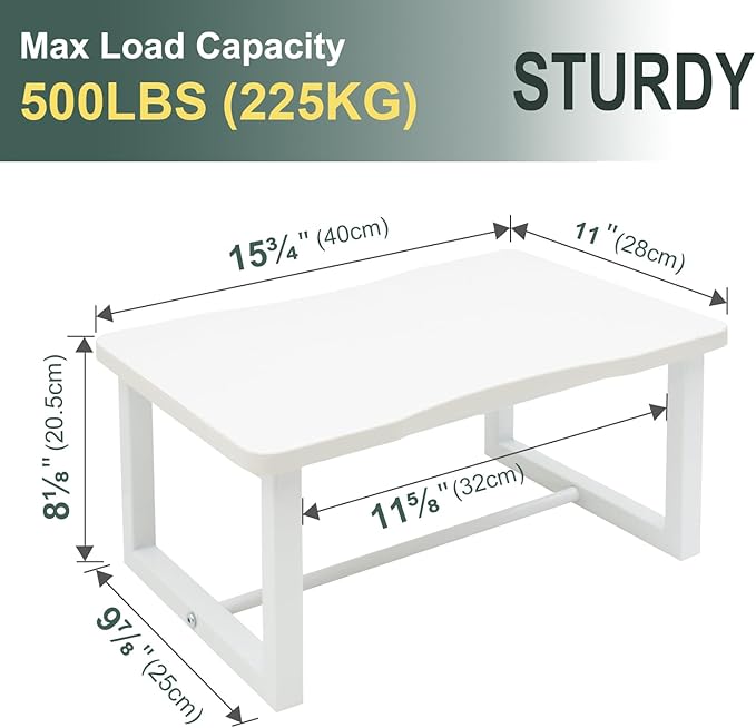 Wooden Step Stool with 500 Pounds, Wide Bed Step Stool for Adults,Wood White Step Stool&Stable Solid Metal Frame for Kitchen, Bedroom, Living Room, Bathroom