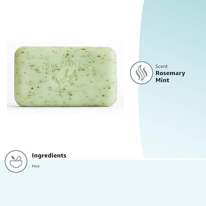 Pre de Provence Artisanal Soap Bar, Natural French Skincare, Enriched with Organic Shea Butter, Quad Milled for Rich, Smooth & Moisturizing Lather, Rosemary Mint, 5.3 Ounce