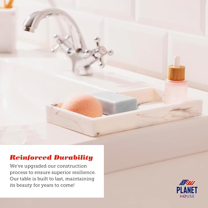 Planet House Marble Tray - 12"x8" Bathroom Counter Storage - Black and White Marble Tray