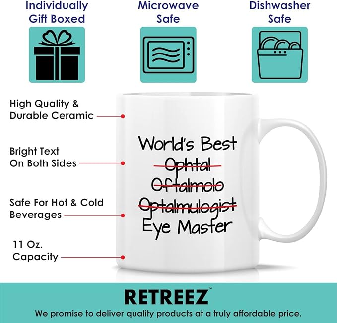 Retreez Funny Mug - World's Best Ophthalmologist Eye Doctor Master Ophthalmology 11 Oz Ceramic Coffee Mugs - Funny Sarcasm Motivational Inspirational birthday gifts for friend coworker him her bestie