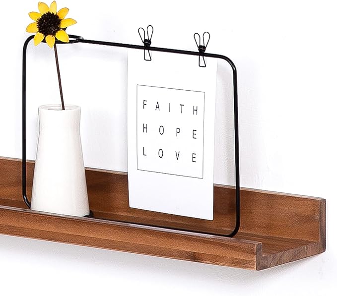 MBYD 36 Inch Photo Picture Ledge Shelf, Light Walnut Floating Wall Nursery Book Shelves Floating Bookshelf for Kids Bedroom Bathroom Kitchen Home Decoration, Set of 3