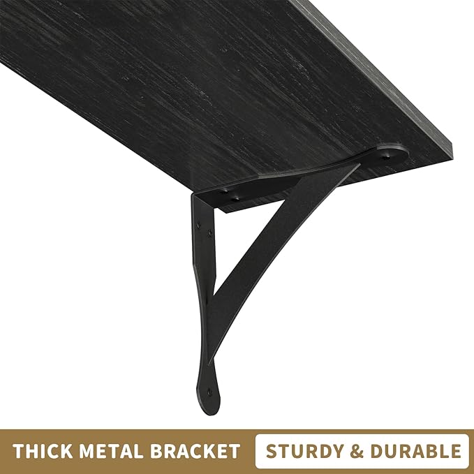 Wood Floating Shelves Set of 3, Wide Display Shelf Wall Mounted with Brackets, Easy Hanging Floating Shelves for Bedroom, Kitchen, Living Room, Bathroom (Black Wood Veins)