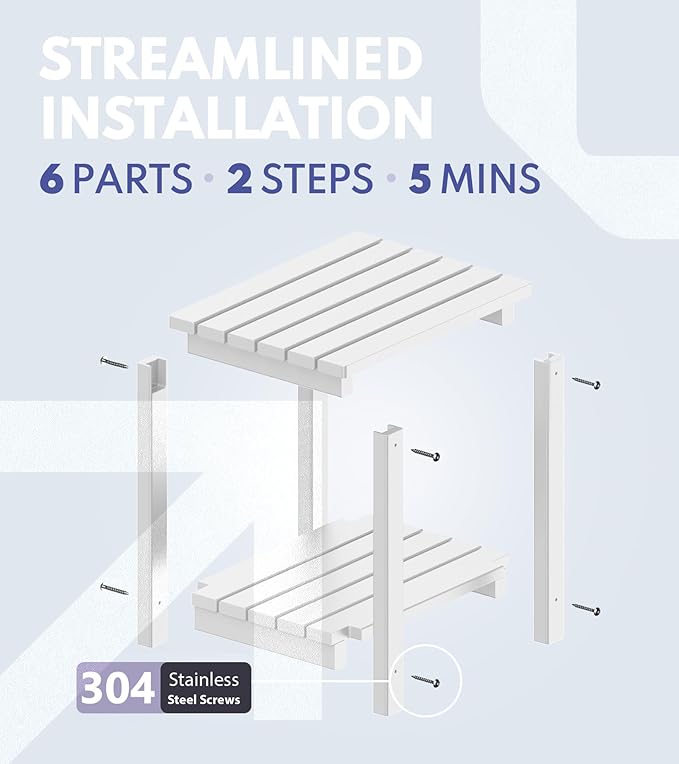 PASAMIC 2-Tier Adirondack Square Side Table, 17" HDPE Outdoor Side Tables, Weather Resistant End Table for Patio, Backyard, Pool, Indoor Companion, Beach, Easy Maintenance (White)