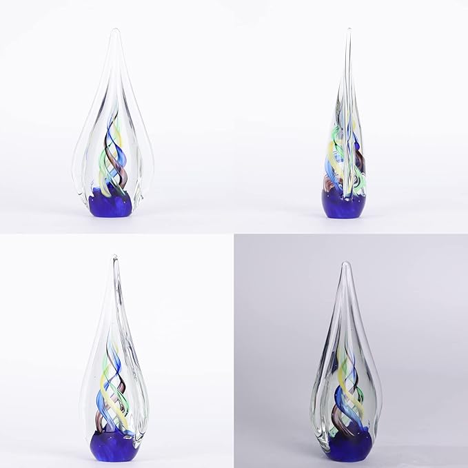 DOVDOV Blown Glass Sculpture, Blue Glass Art Collection Statue, Unique Mediterranean Water Drops Decorative Statue for Office, Bookshelf, Dresser, Living Room Coffee Table, Mantelpiece Filler