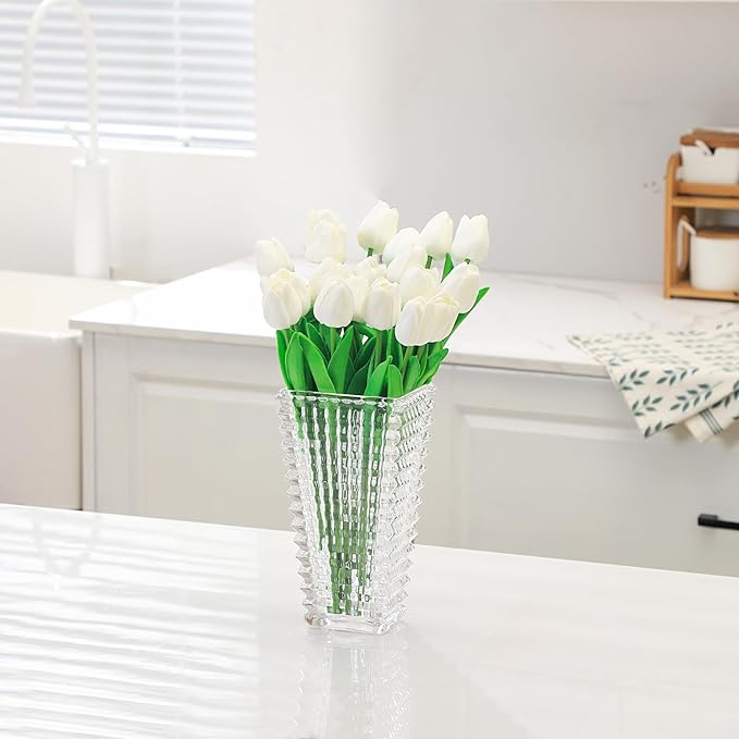 MCMCNCUIU Crystal Vase, Large Crystal Vases for Flowers, Large Flower Vase, Modern Clear Vases for Living Room, Bedroom, Kitchen, Dining Table, Mantle, Wedding, 9 Inches