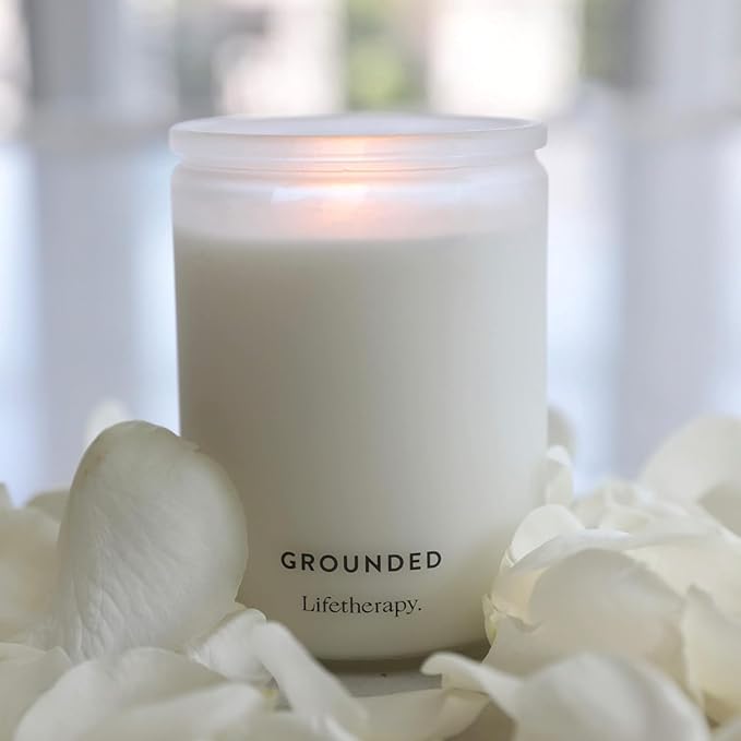 Lifetherapy Grounded Large Soy Candle - Inspiring Scent, Natural Soy Wax, Clean 75 Hour Burn, Long Lasting Aroma, 10 Ounce
