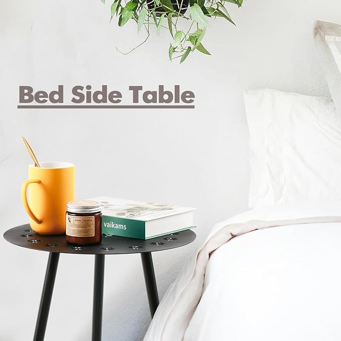 Outdoor Side Table Set of 2 Patio Side Tables for Outside Black End Tables Small Outdoor Table Round Patio End Table Modern Metal Side Table Outside, Patio, Indoor, Bedroom, Living Room, Small Spaces