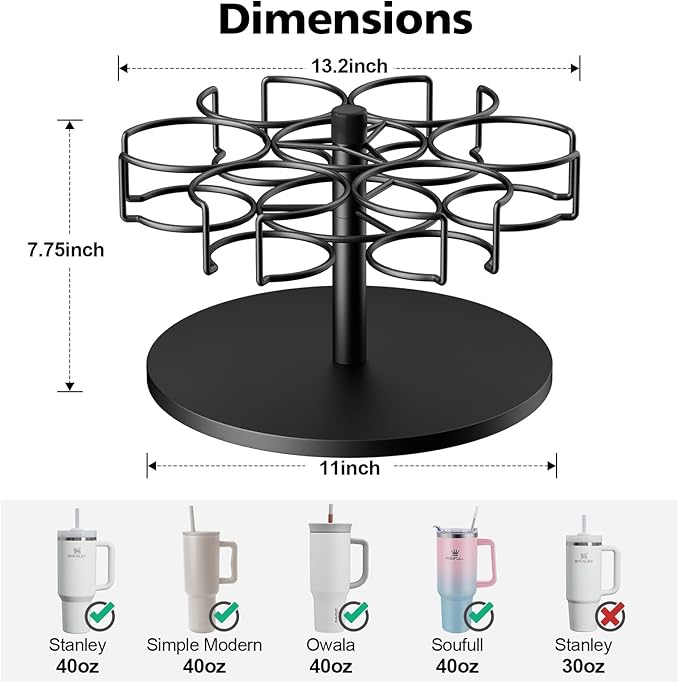Water Bottle Organizer for Stanley 40 oz, Rotating Stanley Cup Organizer Holder, Tumbler Organizer Holder, Stanley Cup Accessories, Easy to Install, Black๏ผPatented Product๏ผ