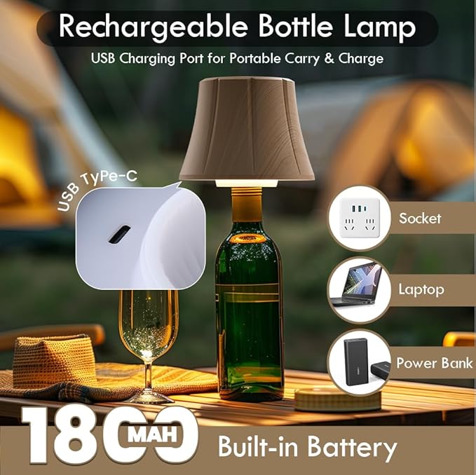 WILIT Wireless Bottle Lamp Shades for Table Lamps, 3 Level Brightness Bottle Lights for Liquor Bottles, Touch Lamps for Nightstand, Table Lamp for Bar, Modern Wine Bottle Lights, Women Gifts