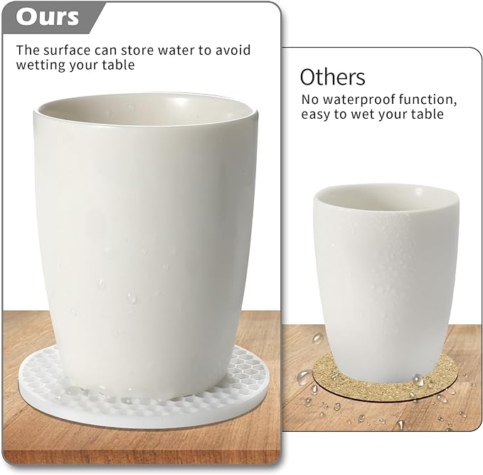 Silicone Coaster Set of 16 with Holder, Drinks Coasters, Beer & Coffee, Suitable for All Cups, Hot or Cold, Anti-Slip, Non-Stick, Anti-Overflow Tabletop Protection and Decor (White, 16 Pcs)